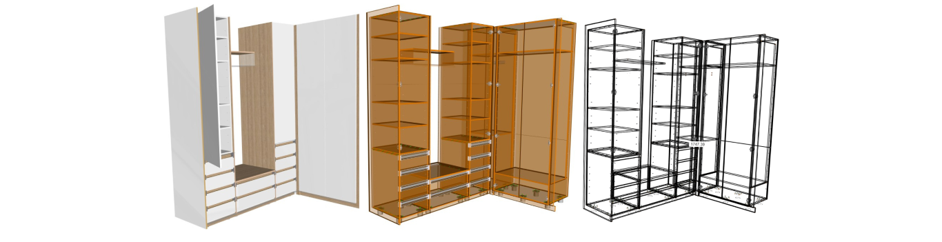 ontwerpschetsen van een garderobekast